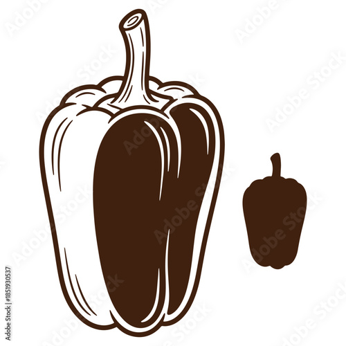 Illustration of a large bell pepper and a small pepper isolated on a transparent background suitable for design projects
