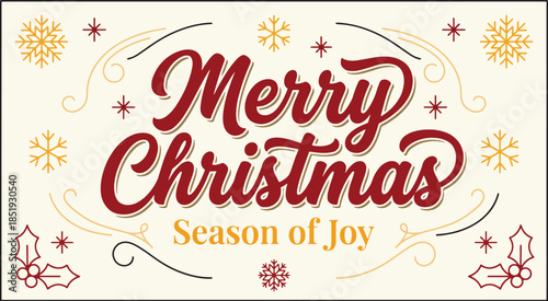 Christmas banner featuring red gold lettering hanging ornaments snowflake elements and seasonal festive background