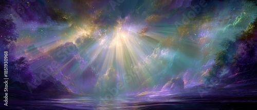 Dreamlike Surreal Fantasy Landscape with Glowing Light Effects