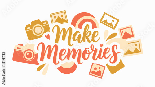 Embrace the joy of preserving life's fleeting moments with this charming and artistic 'Make Memories' design, featuring classic cameras, playful imagery, and a vibrant color palette