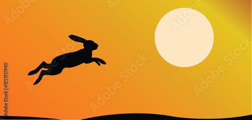 Rabbit Jumping to the moon at sunset. Concept for Mid-Autumn Festival