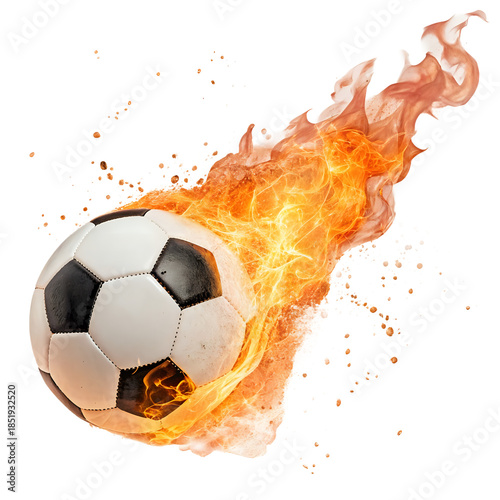 soccer ball in fire ,isolated on transparent background png