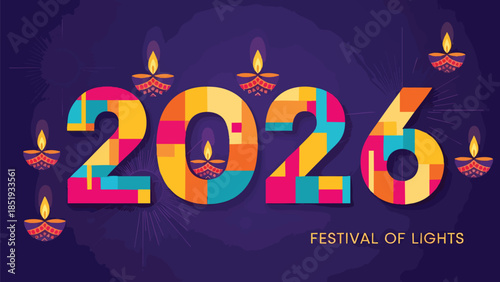 Vibrant and Festive 2026 Celebration with Traditional Lamps, a Dynamic Design for the Festival of Lights, Illuminating the New Year with Joyful Colors and Cultural Spirit