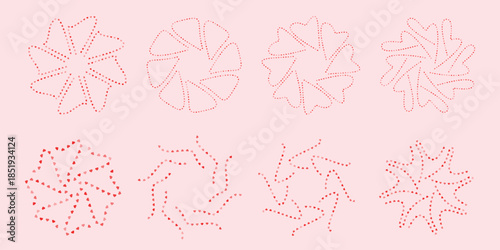 Red heart swirl radial shape set, valentines day love design elements