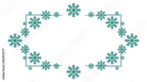 Teal snowflake frame border for Christmas and winter holidays on white