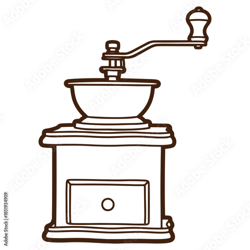 Vintage Coffee Grinder Illustration Retro Kitchen Appliance Design Hand Crank Mill
