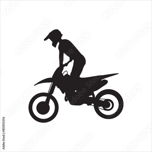 Dirt bike rider silhouette. Motocross rider in riding stance, ideal for racing, off-road and motorsport branding. Clean vector silhouette.