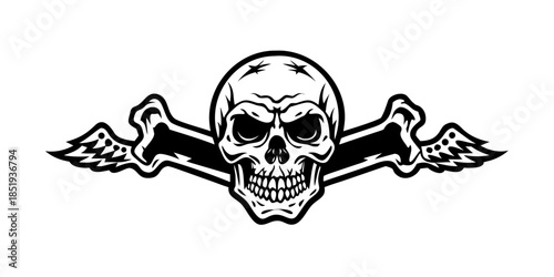 stylized skull, symbol of immortality, heavy metal, biker. Poster, man cave decorating, music album cover, print for clothes, flag, desktop.
