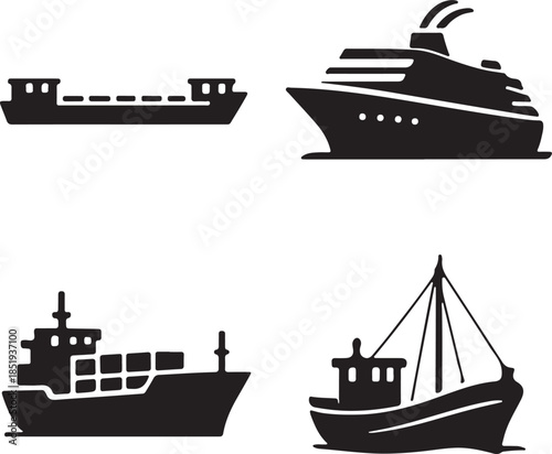 Set of Four Ship Silhouette Icons