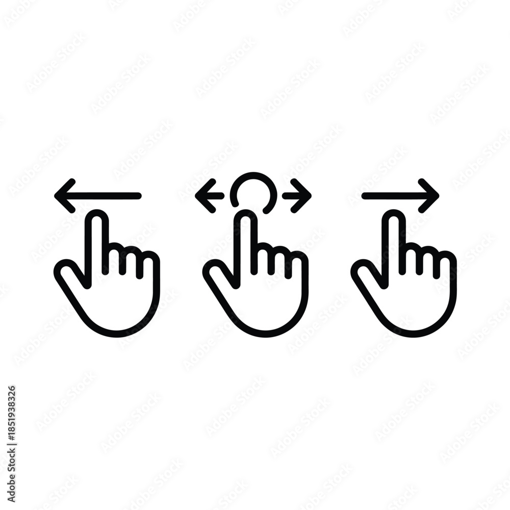 Fototapeta premium Three hand gestures indicating swipe left swipe and swipe right actions