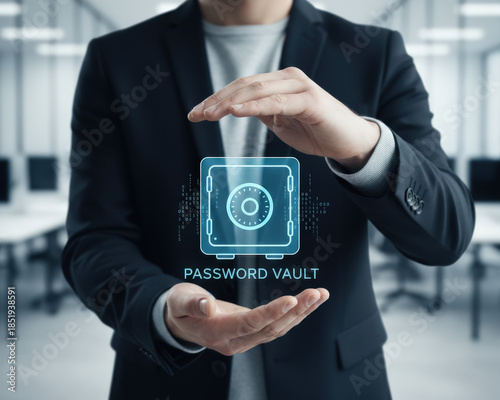 Businessman password vault security data protection digital icon modern office