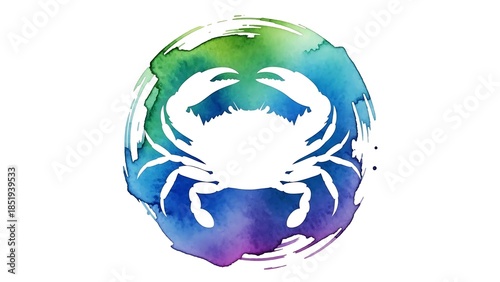 Vibrant watercolor crab design with colorful gradient background