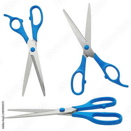 Three pairs of scissors isolated on transparent background