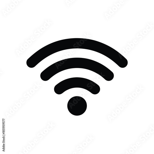 Simple black and white illustration of a standard wifi signal icon