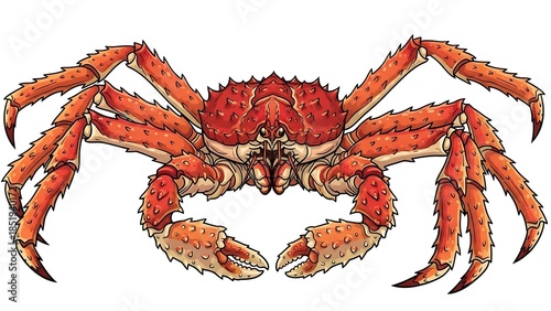 Vibrant orange crab with sharp claws on white background