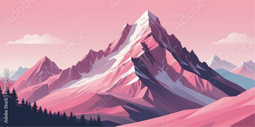 Scenic abstract mountains illustration with colorful gradient atmosphere