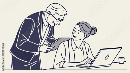 Collaboration in a Modern Office Setting Business Meeting Illustration.