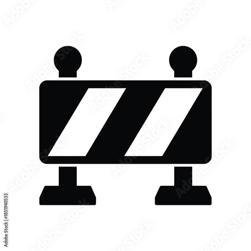 Simple black and white illustration of a road barrier or construction barricade