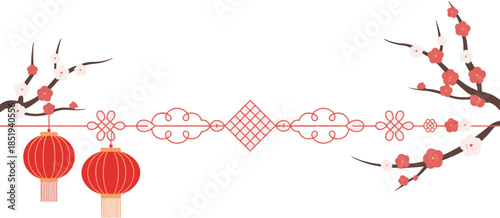chinese new year decorative banner with red lanterns and plum blossoms