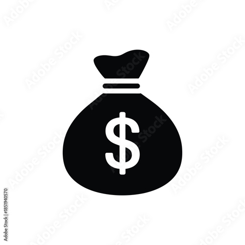 Simple black and white illustration of a money bag with a dollar sign