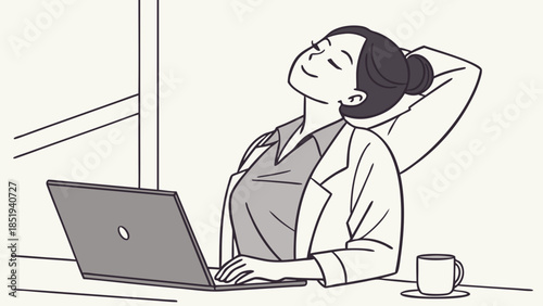 Laptop User Resting Illustration of Relaxation and Break Time.