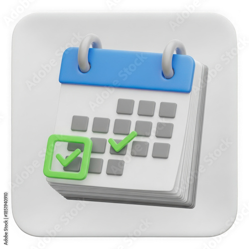 Calendar with checkmark icon isolated on transparent background