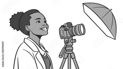Photographer with Camera and Lighting Setup Illustration.