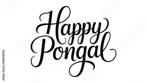 Happy Pongal elegant calligraphy typography design with decorative hand lettering isolated on white background for south indian harvest festival