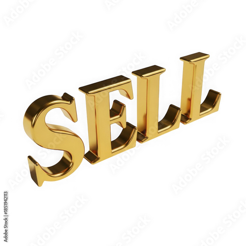 3d golden sell text isolated on transparent background