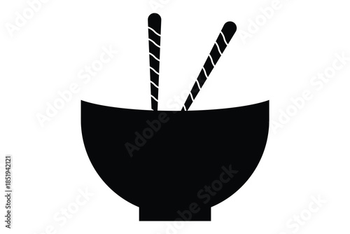 chopsticks and bowl icon, set of chopsticks and bowl on white background.