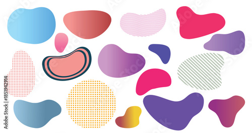 Set of colorful abstract Organic Blob, irregular Shapes isolated on white background