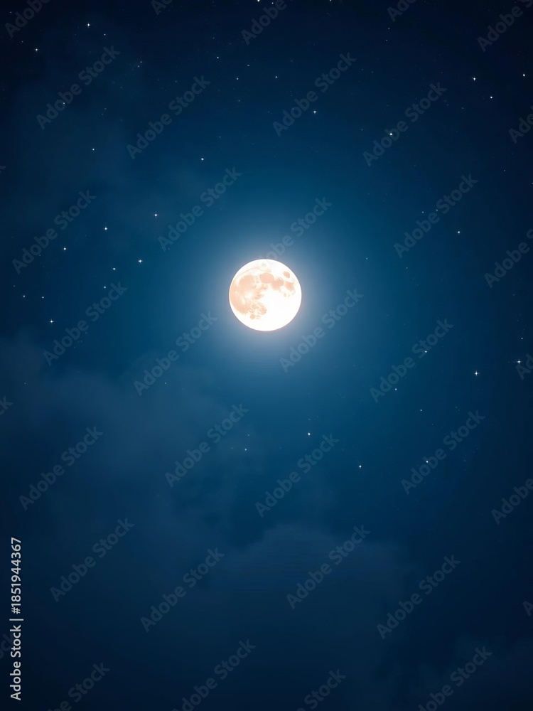 Fototapeta premium Soft moonlit sky, stars twinkling gently, evoking a dreamy, ethereal wonder and awe, serene, celestial