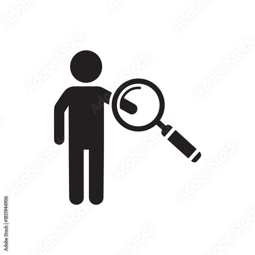 Black silhouette of a person holding a magnifying glass icon search