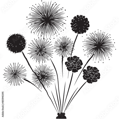 Abstract dandelion and flower silhouette graphic element for celebration