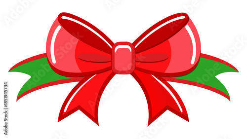 Vibrant red bow with green tails