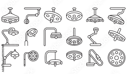 Industrial plumbing and faucet outline icons collection