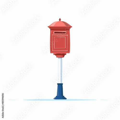 Red postbox illustration standing isolated on white background vector art