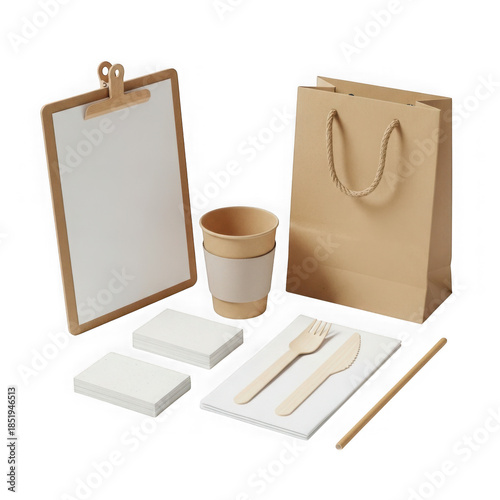Office stationery items isolated on transparent background