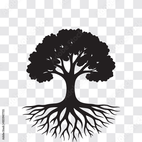 Root-Focused Tree Silhouette – Grounded Minimalist Vector Illustration