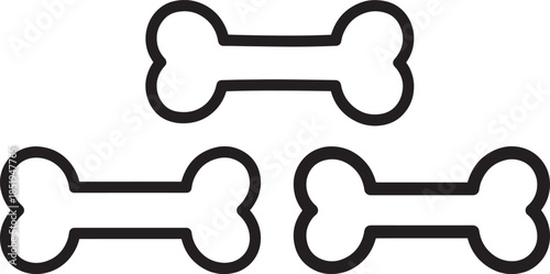 Three black outline dog bones isolated on white background
