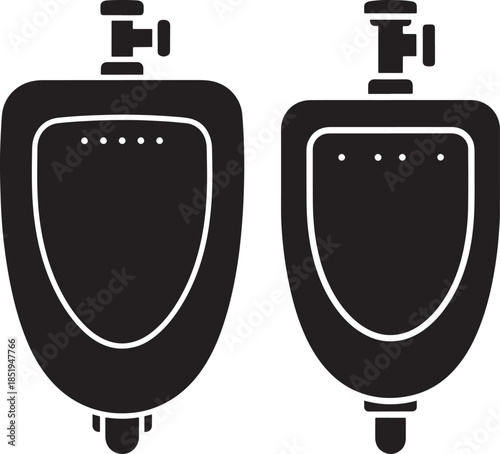 Two black urinal icons isolated on white background
