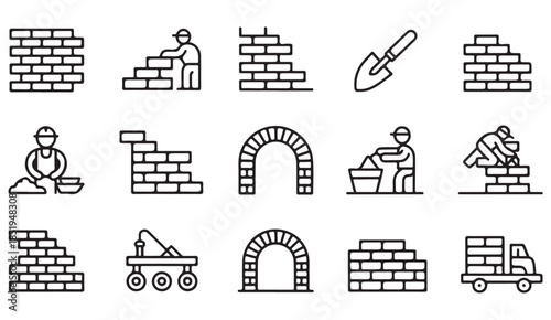 Minimal hand drawn building site and masonry icon pack