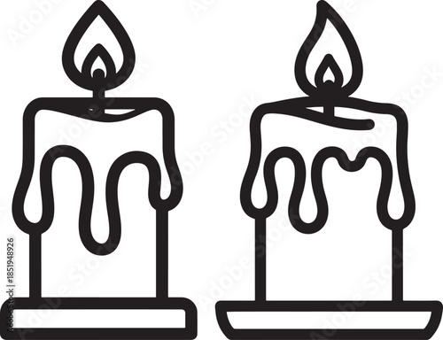 Two burning candles outline icon vector illustration