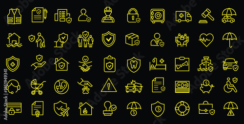 Insurance and assurance icon set. Editable line icons. Vector illustration.