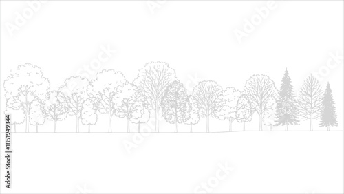 Set of Various Architectural Tree Line Art Illustrations: Coniferous and Deciduous Tree Outlines for Landscape Design Plans, CAD Blocks, and Environmental Graphics
