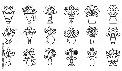 Minimal hand drawn floral arrangement icon pack