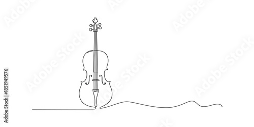 Classic violin music instrument one line drawing, minimalist continuous line art of violin silhouette for musical school branding and elegant art performance decoration.c