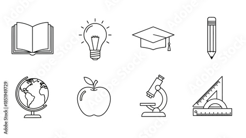 Minimalist Outline Vector Icons for Education and School Subjects_EPS10_Stock.eps