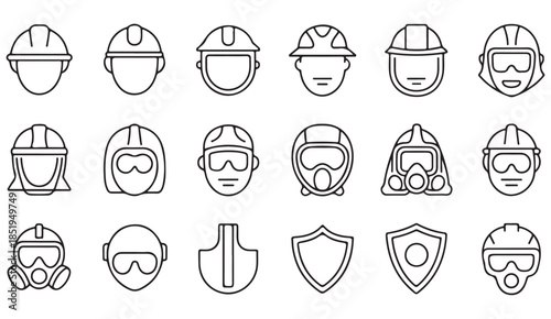 Simple sketch construction safety symbols set in monochrome illustration