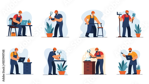 Modern flat design illustrations of men working in various trades and services_EPS10_Stock.eps